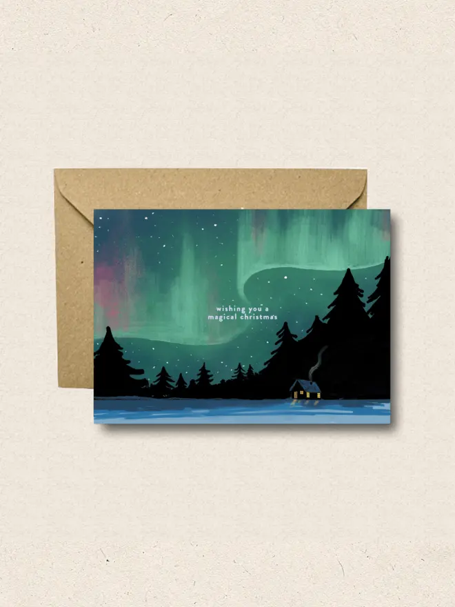 northern lights Christmas card