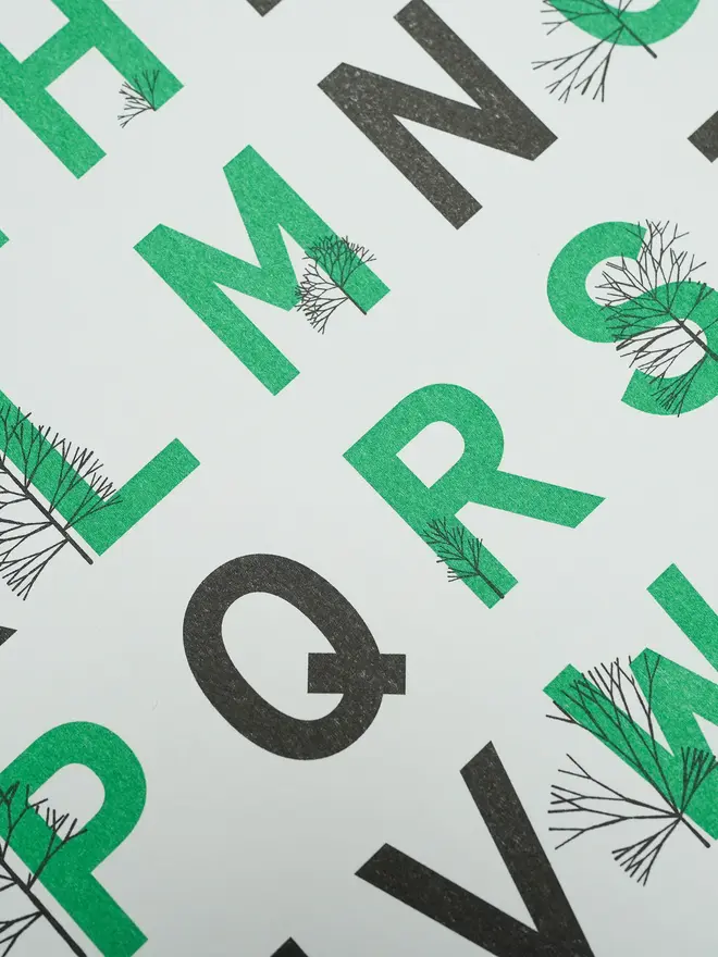 A-Z Of Trees A3 Limited Edition Risograph Print