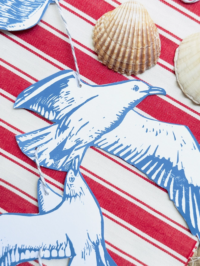 'Swooping Seagulls Of Joy' Hand Printed Bird Linocut Garland