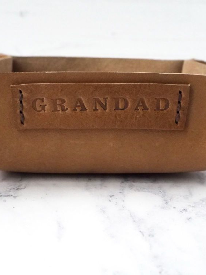 handmade leather coin tray for grandad