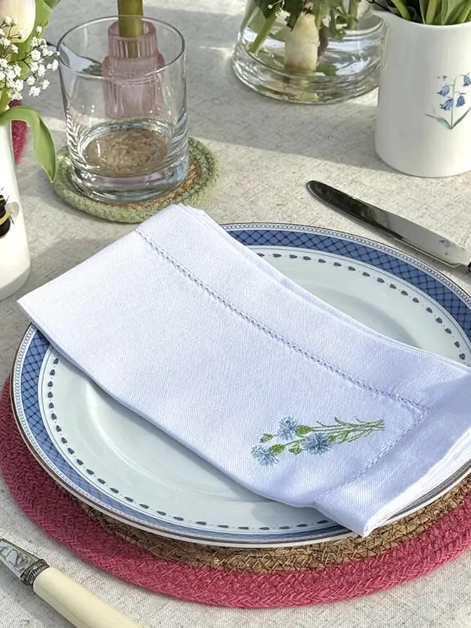 cornflower embroidered napkin