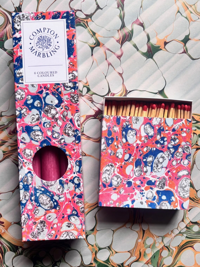 Coloured Candles & Matchbox Set. A set of candles and matchbox, fully wrapped.