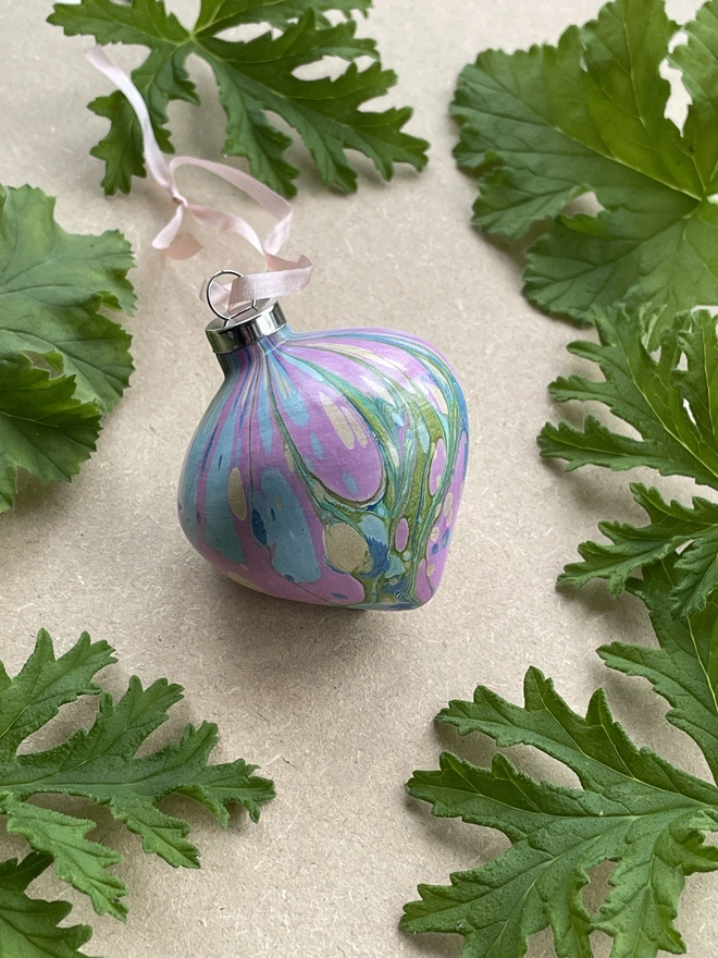 Hand-marbled ceramic tapered bauble