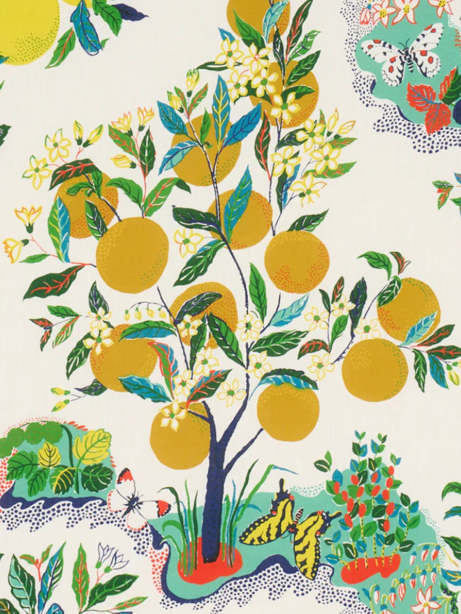 Josef Frank Citrus Garden Parasol. A parasol with a citrus pattern.