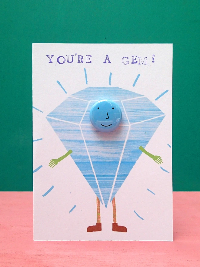 diamond greeting card with pin badge