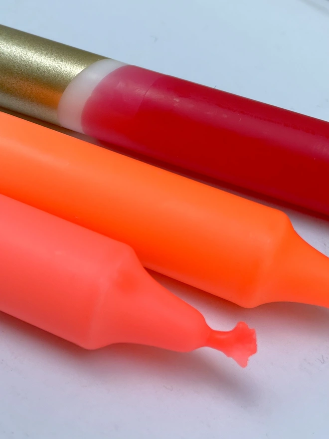 Red, Orange, Coral & Gold Dip Dyed Dinner Candles (Set Of 3)