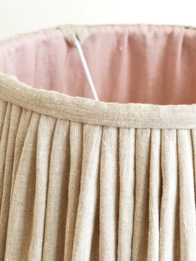 Natural Linen & Pink Gathered Lampshade interior