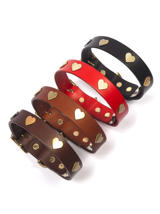 Creature Clothes Hand Made Leather Dog collars With Brass Hearts