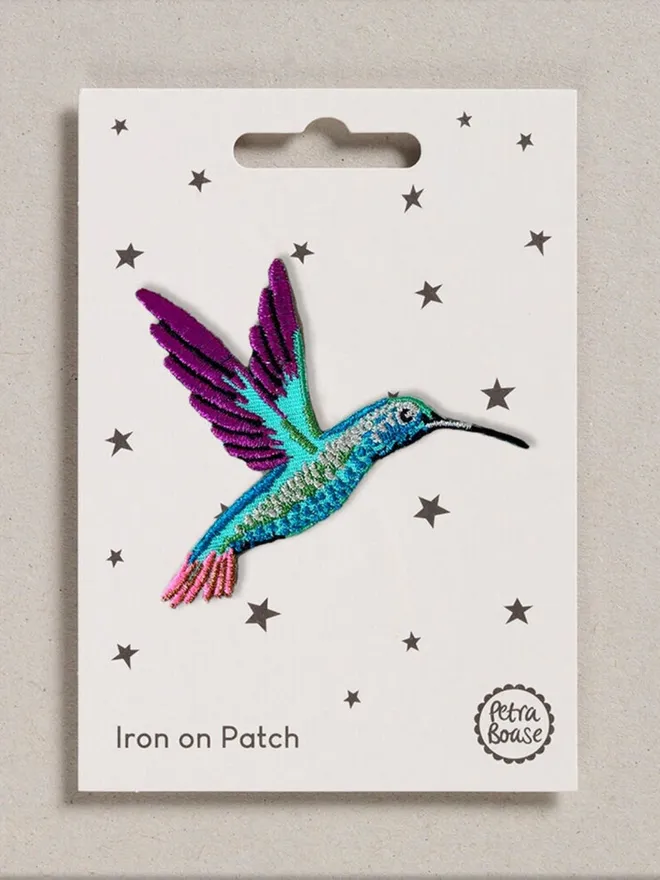 Hummingbird iron on embroidered fabric patch 