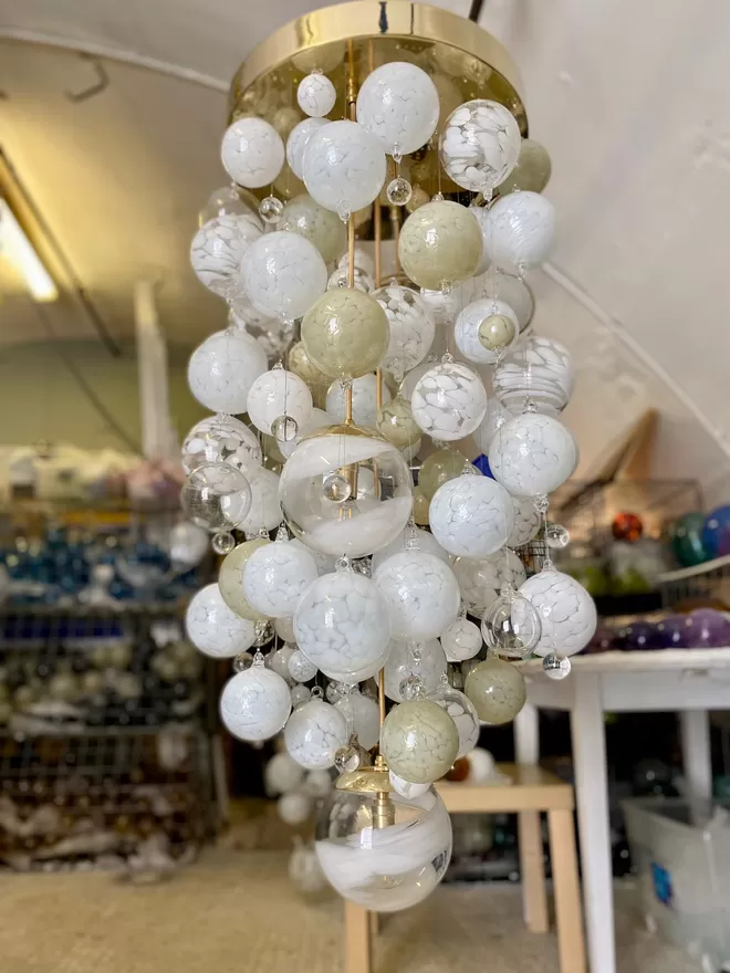 Bespoke chandelier in neutral blown glass spheres