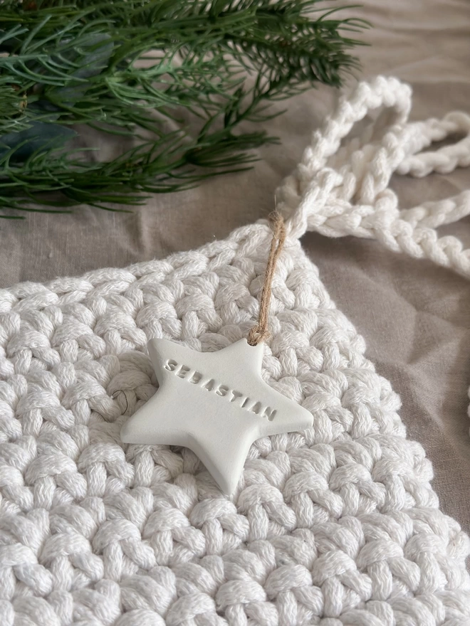 hand crocheted christmas stocking ecru 2