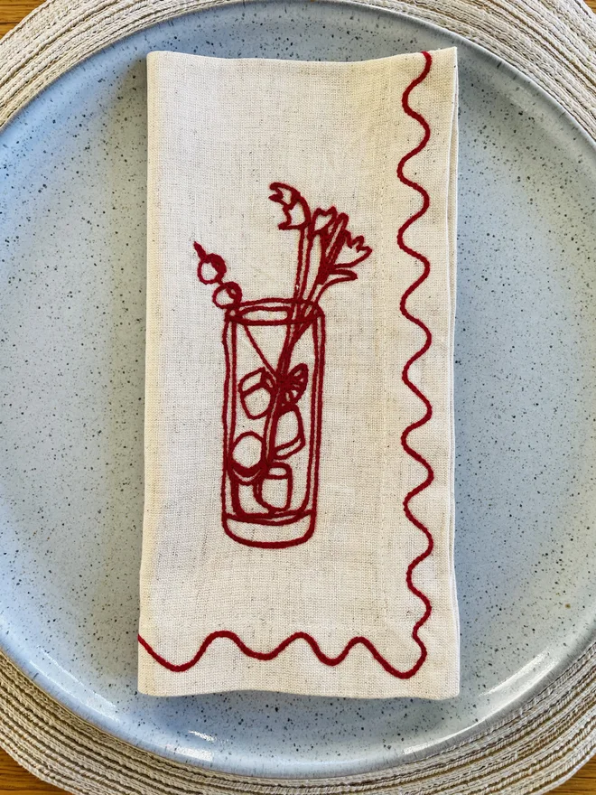 Individual Embroidered Cocktail Napkin 