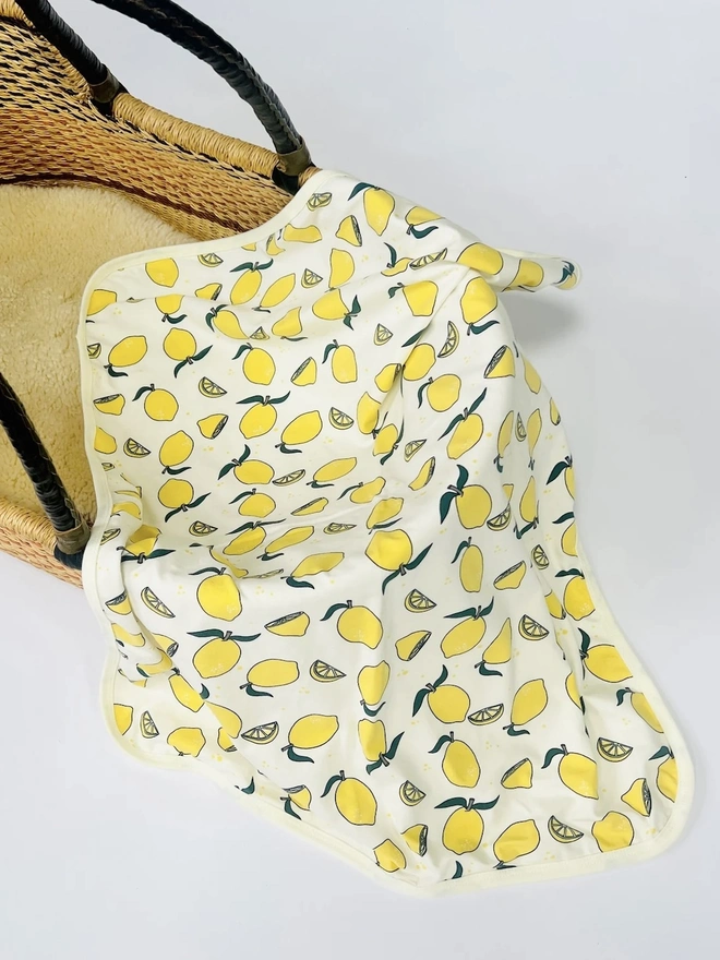 Organic Cotton Baby Pram/ Cot Blanket in Cream "Lemon Grove"