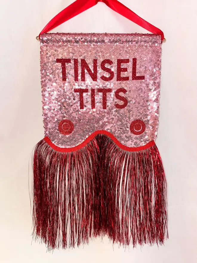 Tinsel Tits Pink and Red Banner 