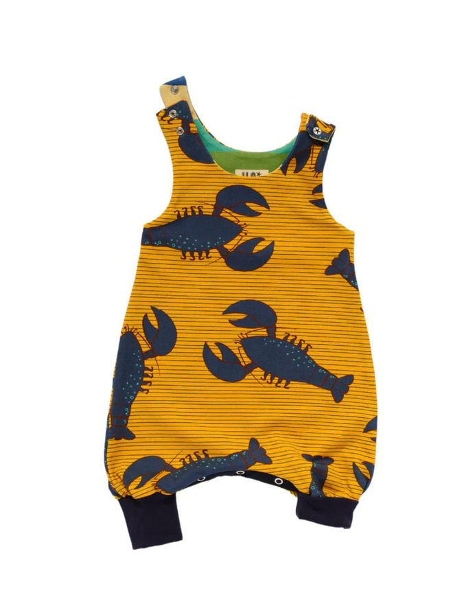 organic gold lobster baby romper