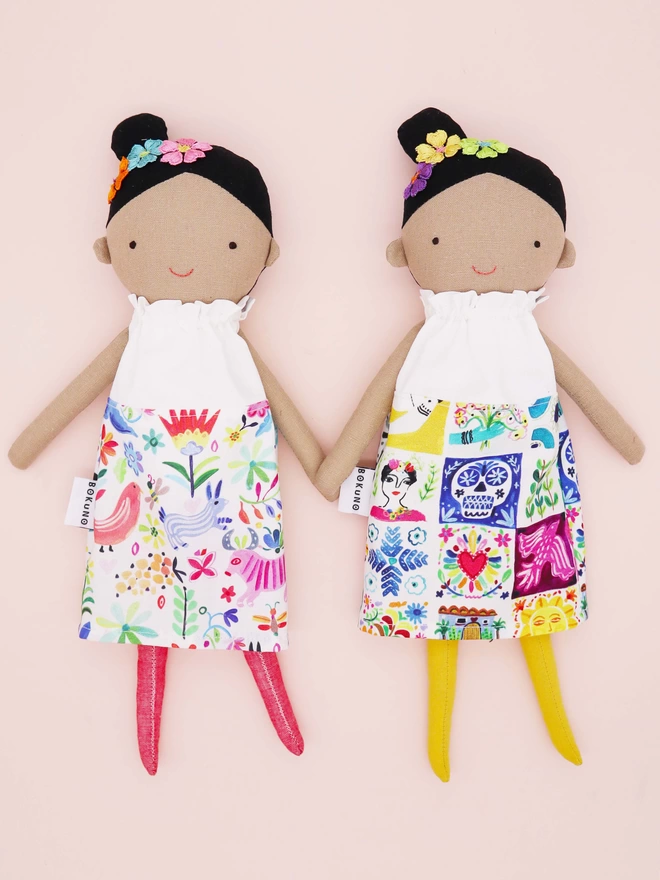 fabric mexican girl doll with watercolour print dress