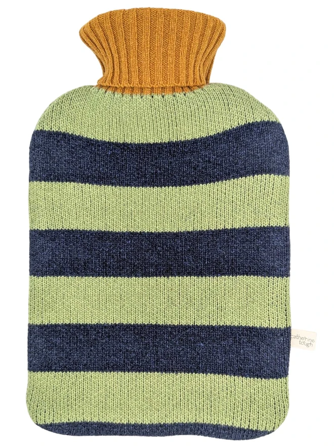 mint and blue stripe  hot water bottle cover