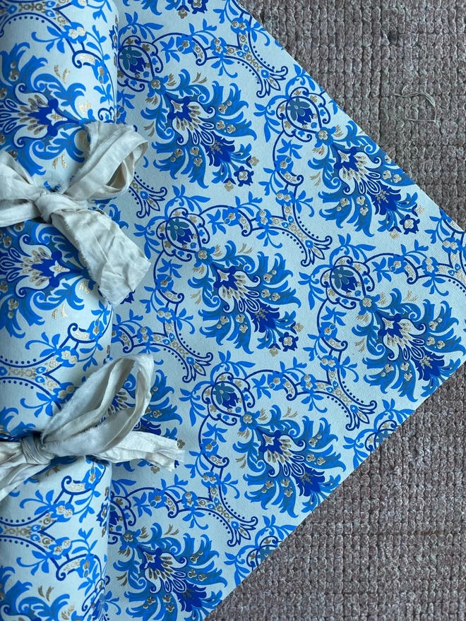 Hand Printed Blue Floral Chandelier Gift Wrap Sheets
