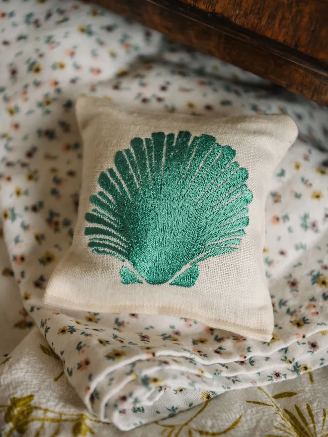 Sea Shell Lavender Sachet. A sachet of Lavender with embroidered Sea Shell design.