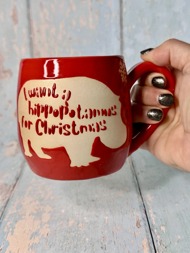 Red Christmas Hippo Mug