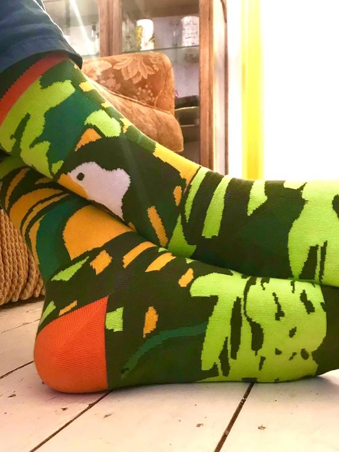 close up of someone wearing amazon 100% organic charity cotton socks