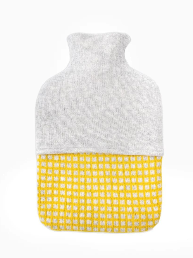 yellow and grey lambswool hot water bottle