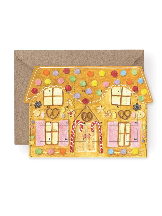 Gingerbread House Advent Calendar Christmas Card 