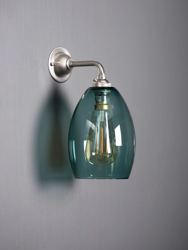 Brushed Nickel Small Teal Glass Bertie Wall Light