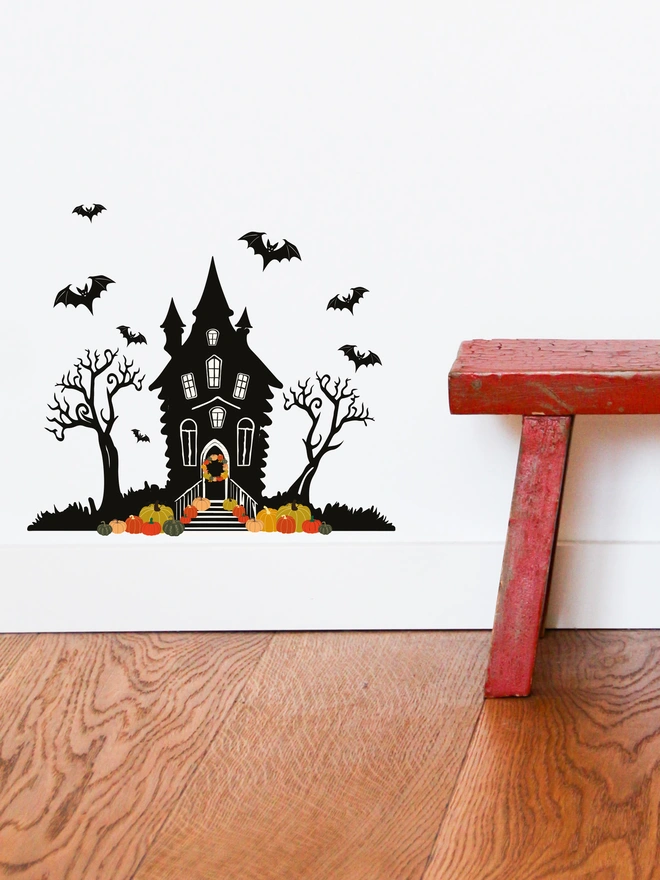 Removable Halloween wall sticker haunted house scene