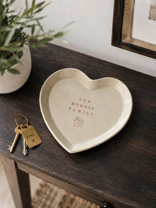 ceramic heart family name plate, jenny hopps pottery
