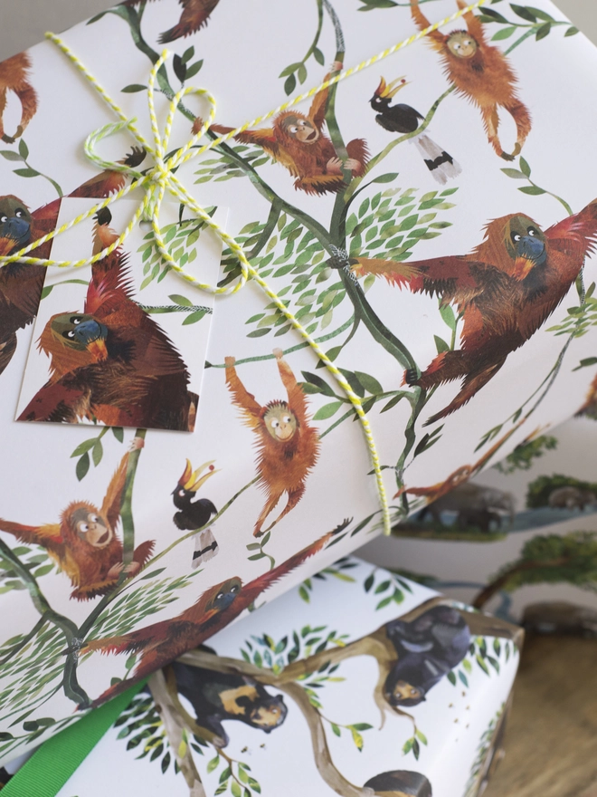 Swinging Orangutans Wrapping Paper