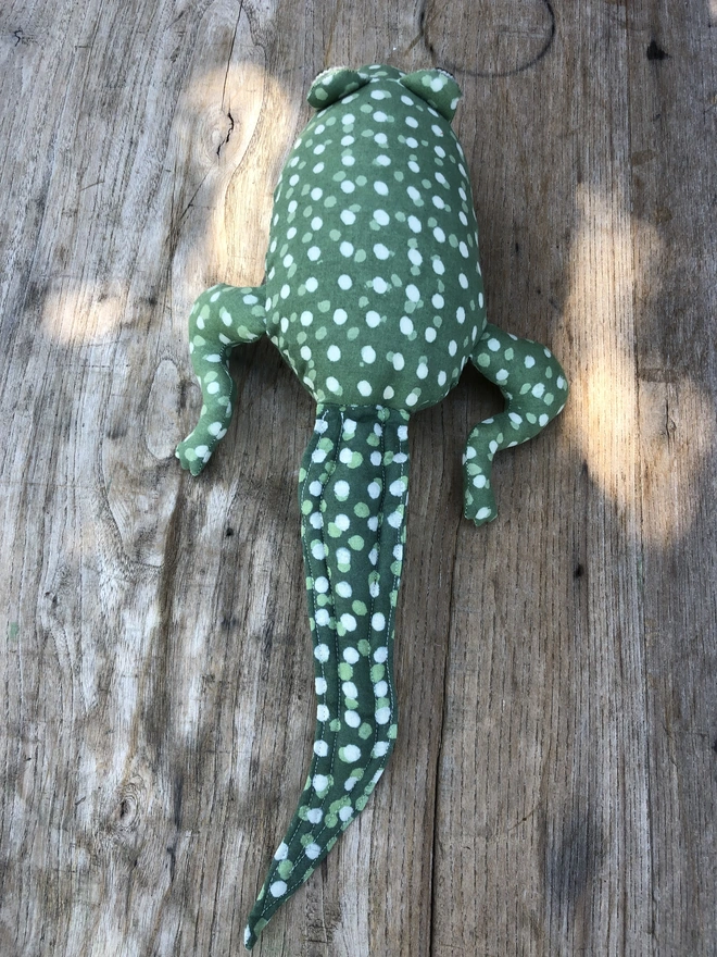 Spotty green and white fabric tadpole