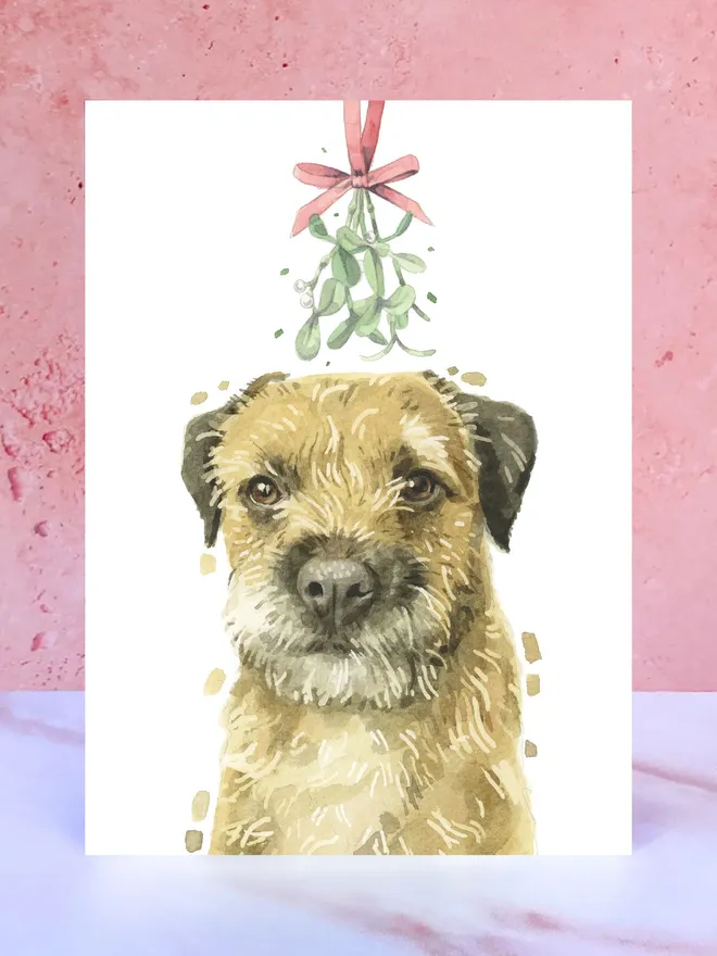 border terrier dog mistletoe christmas card