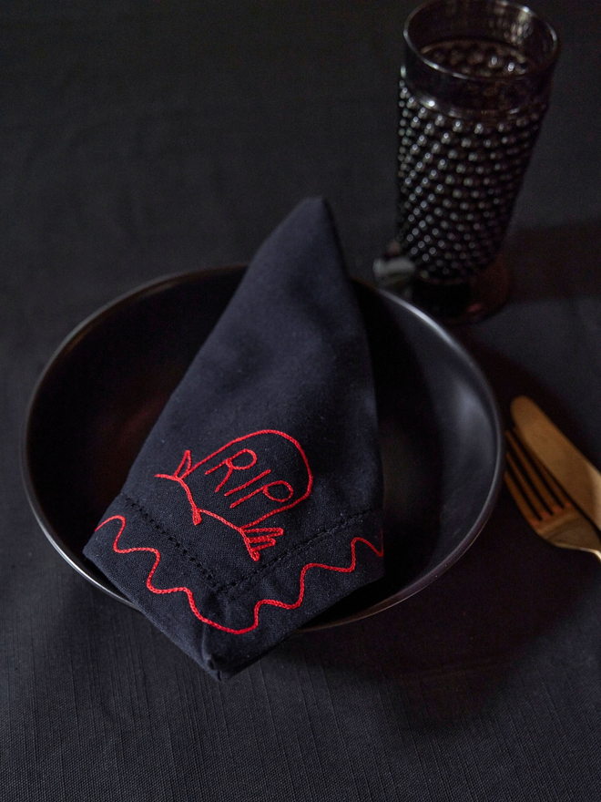 Set of 6 Embroidered Halloween Napkins