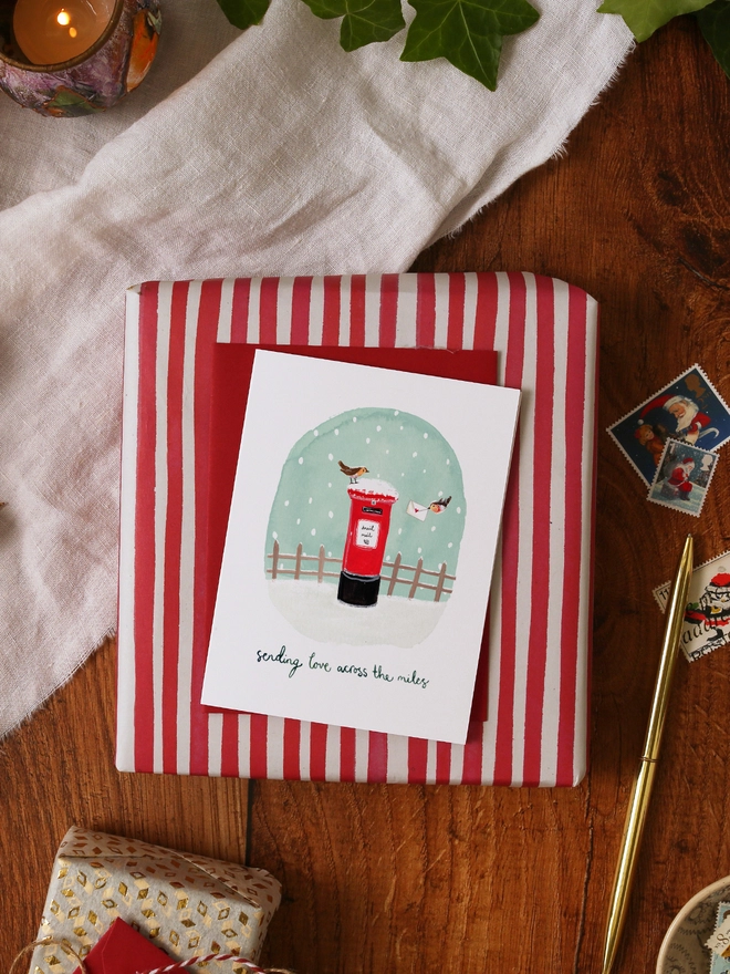Postbox Sending Love Across The Miles Mini Christmas Card