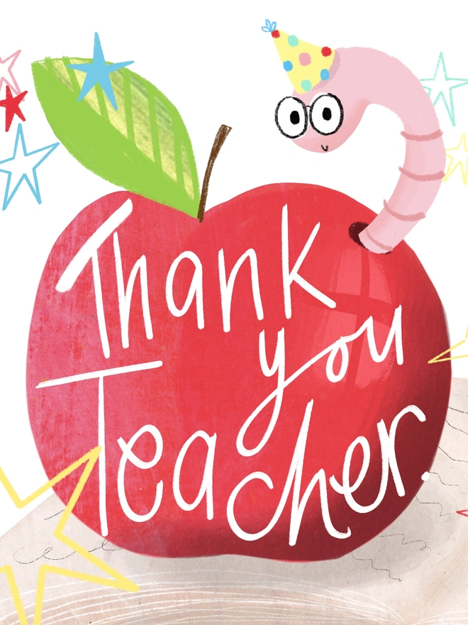 Bookworm and Apple Thank you Teacher Card