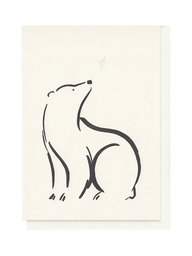 Letterpress Polar Bear & Star Christmas Card. Black on white background.
