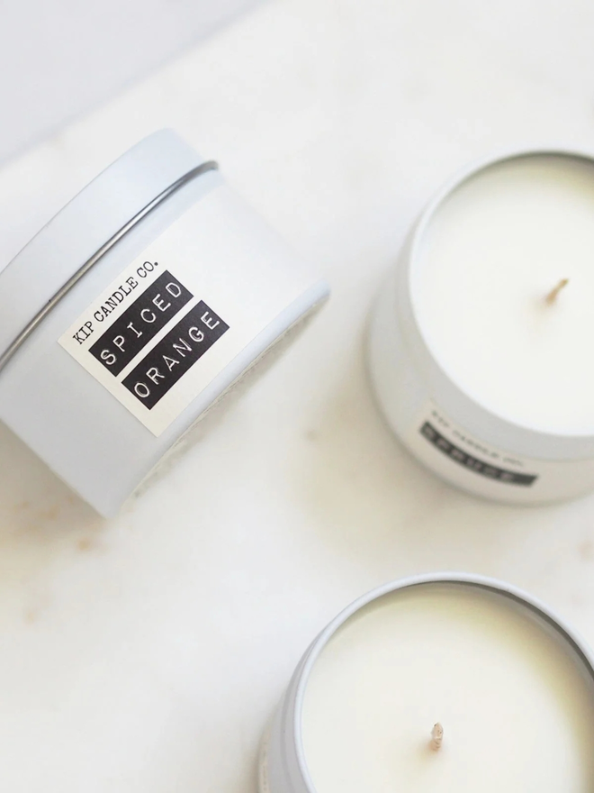 Spiced orange travel tin scented Christmas candle