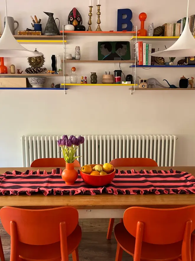 burgundy coral velvet stripe table runner