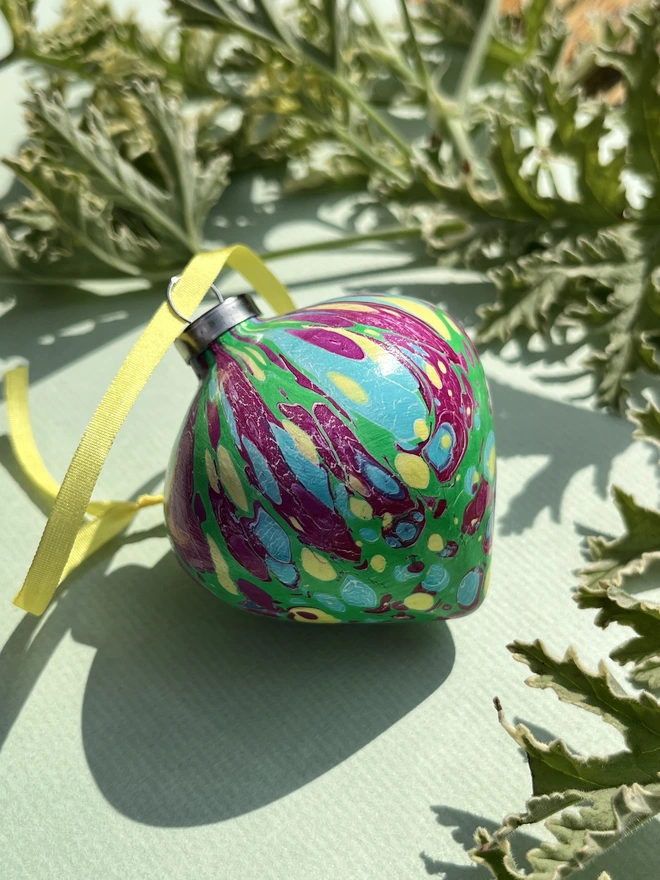 Hand-marbled tapered Christmas bauble