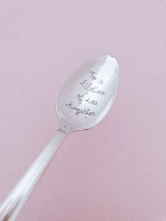 To A Lifetime Of Tea Together Vintage Engraved Spoon