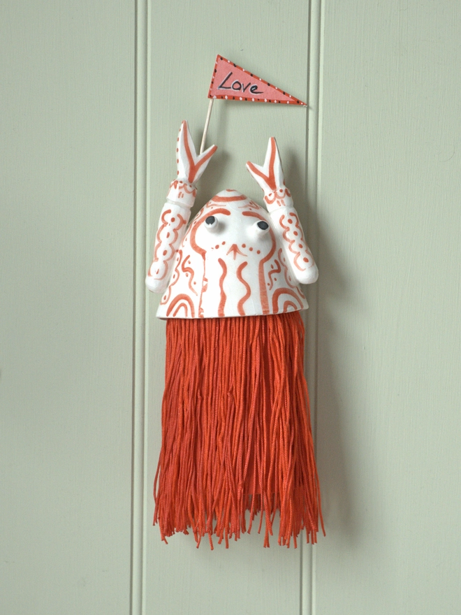 red, lobster, wall hanging, ceramic