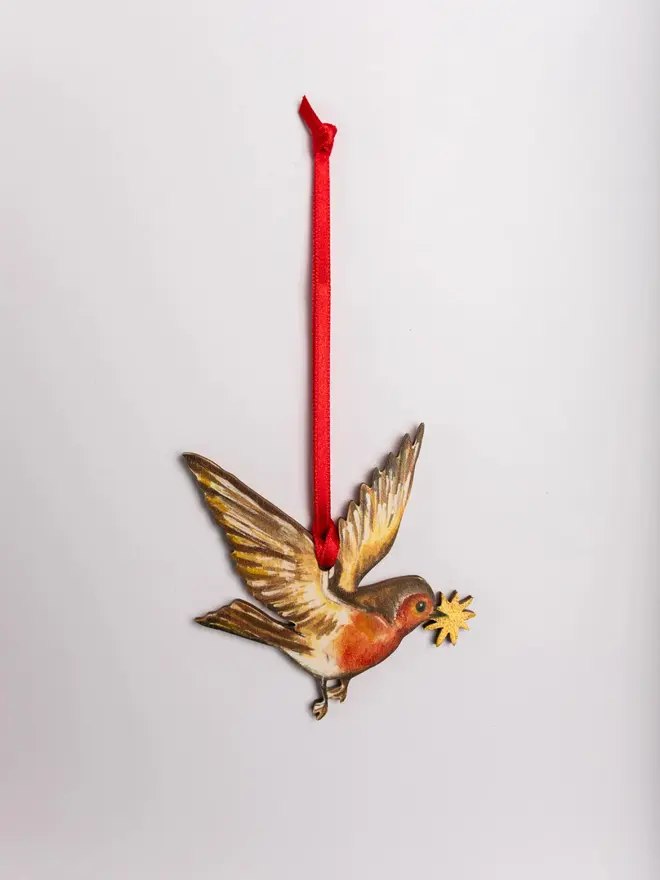 Robin ~ Hanging Wooden Decoration White