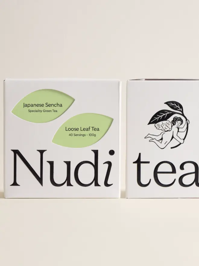 white box of japanese sencha with green and black design