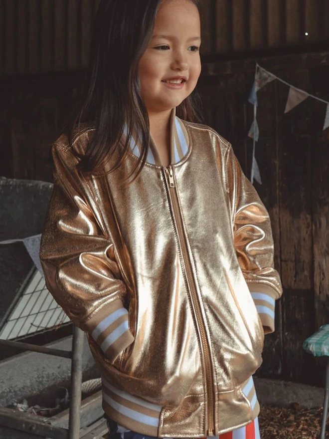 The Stardust Gold Nappa Leather Bomber Jacket