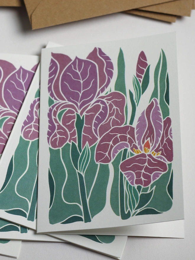 iris flower notecard set printed in small batches on high quality recycled cardstock