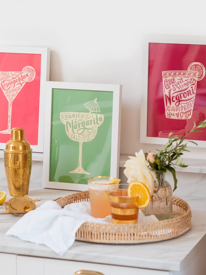 Cosmopolitan, Margarita and Negroni framed prints