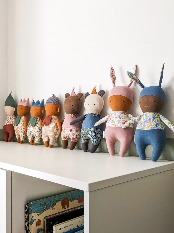 a collction of woodland creature dolls