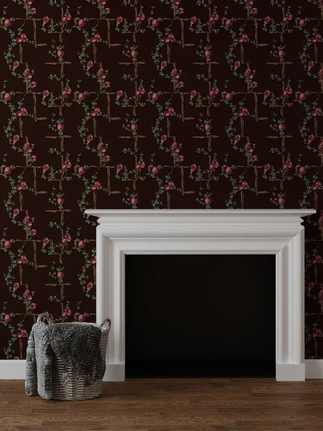 Coco Wallpaper, a living room with a decorated floral wallpaper. 