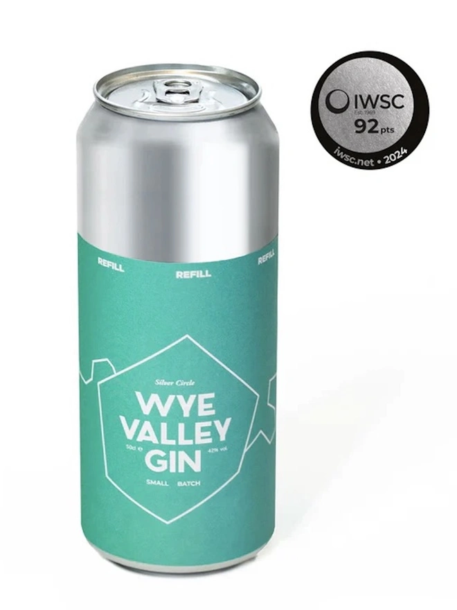 Wye Valley Gin Refill Can, can on a white surface. 